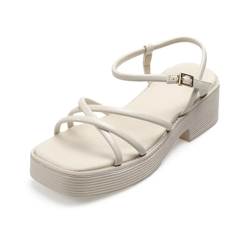 White Platform Sandals Women 2021 Summer Square Toes Shoes Female Black Chunky Sole Ankle Strap Sandals Sport Sandals Women