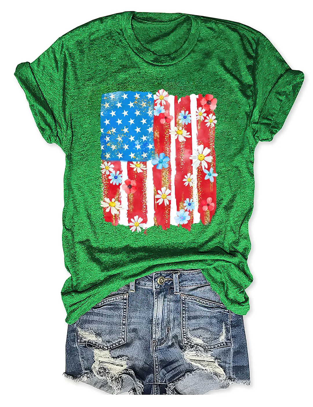 Flower Brushstroke America Flag T-shirt