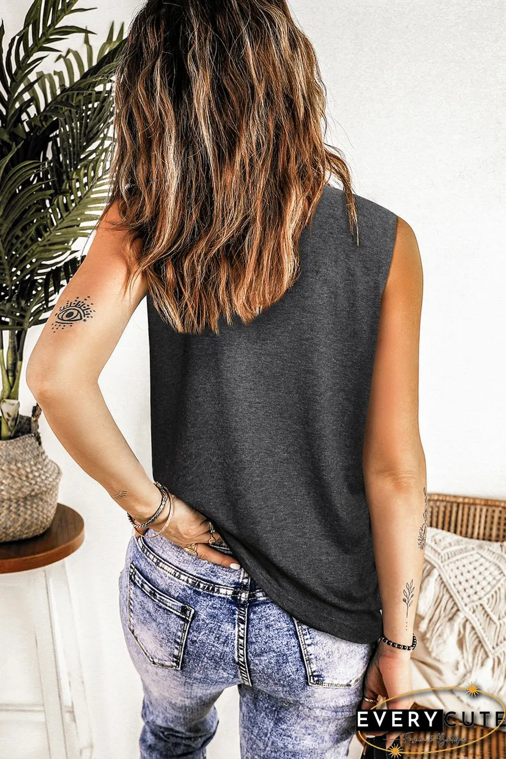 Gray Be Kind Print Washed Tank Top