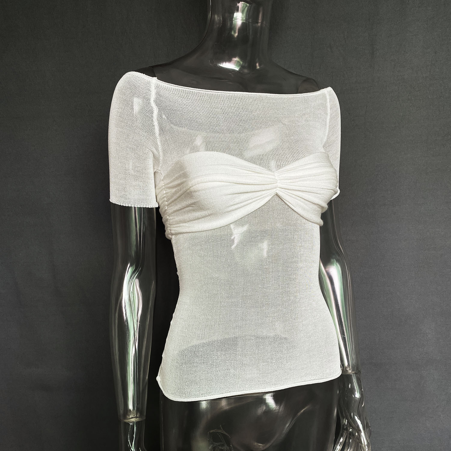 Ootddress Short Sleeve Mesh Top Shirt For Women Off-Shoulder See-Through Knit Sexy Pullover Summer Sheer New 2025 Ladies T-shirt