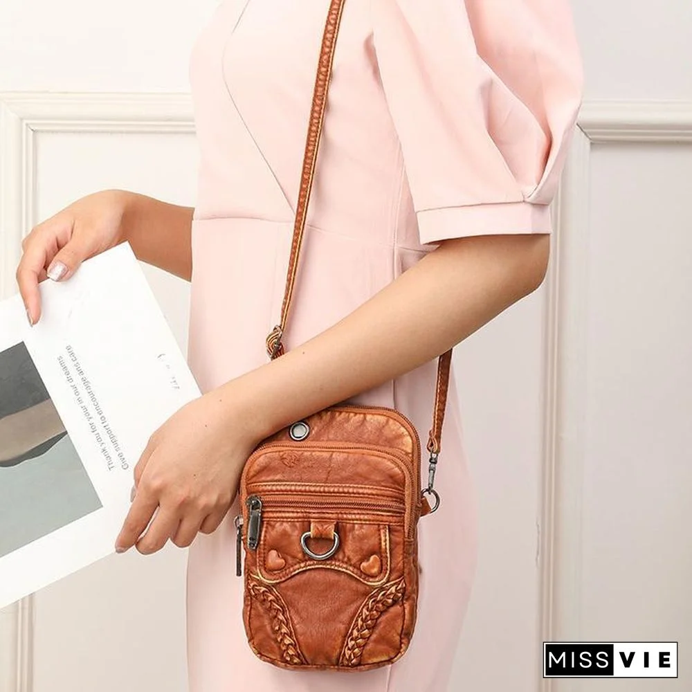 Retro Soft Women Zipper Shoulder Bag