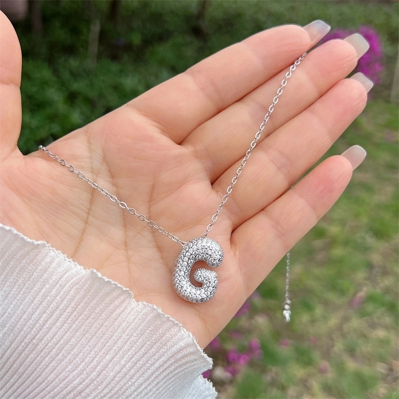 Copper 18K Gold Plated Hip-Hop Minimalist Classic Style Polishing Inlay Letter Zircon Pendant Necklace