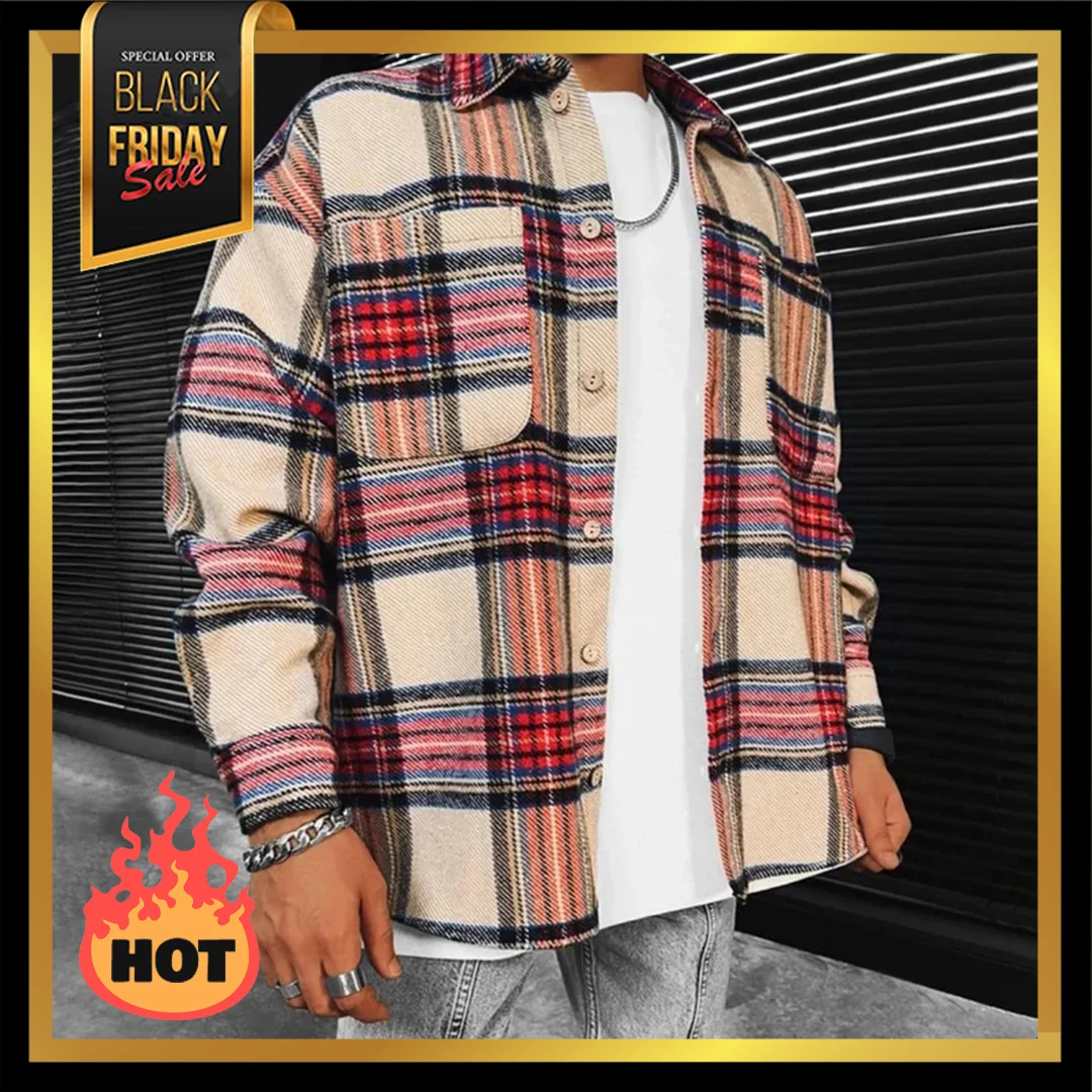 Men's Geometric Lattice Textured Pattern Long-sleeved Shirt/jacket