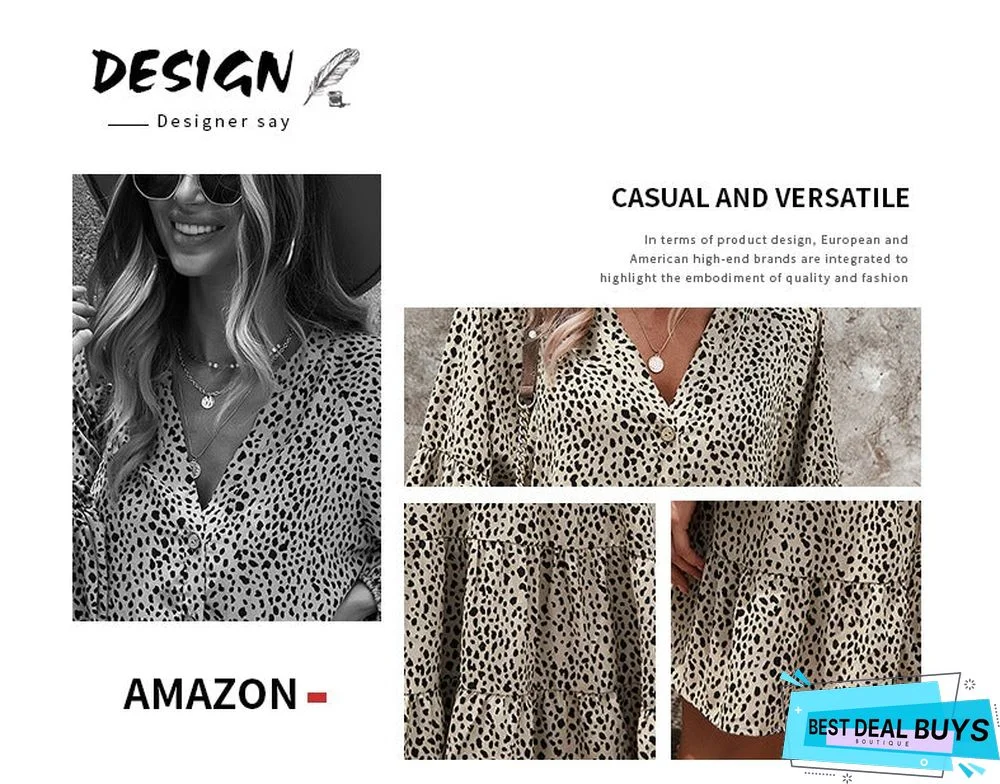European and American Long Sleeve Fashion Women's Leopard Print Dress