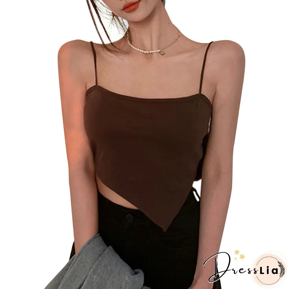 Women Camisole Korean Fashion Spaghetti Straps Irregular Hem Slim Fit Summer Elegant Lady Party Club Crop Tops