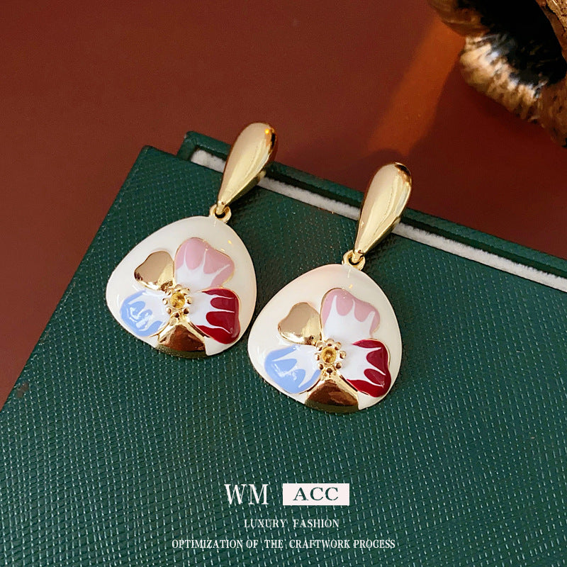 Luxurious Flower Geometric Flower Alloy Oil Dripping Earrings