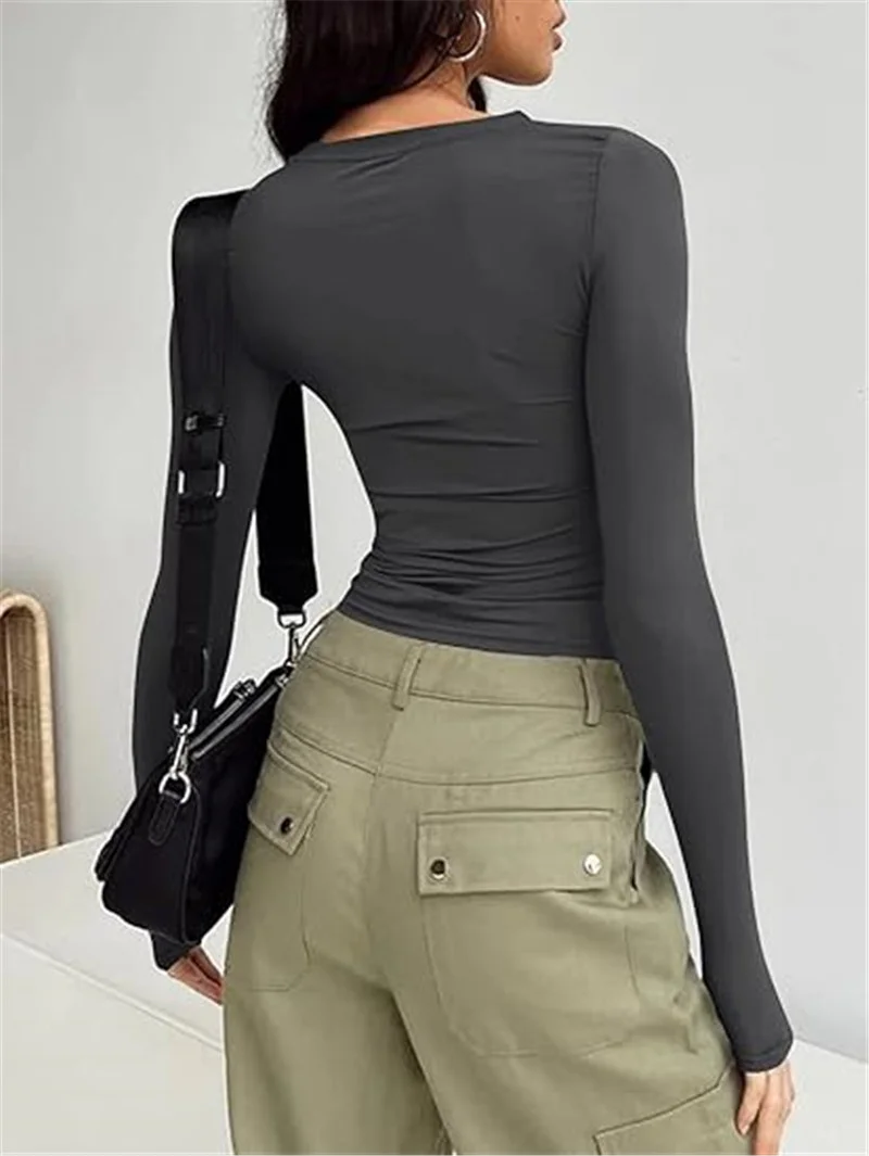 Athvotar Athvotar And Winter Bottom New Solid Color Buffet Long-Sleeved Jacket Short T-Shirt Top