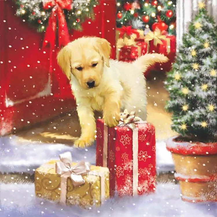 Christmas Dog 40*40CM (Canvas) Full Round Drill Diamond Painting gbfke