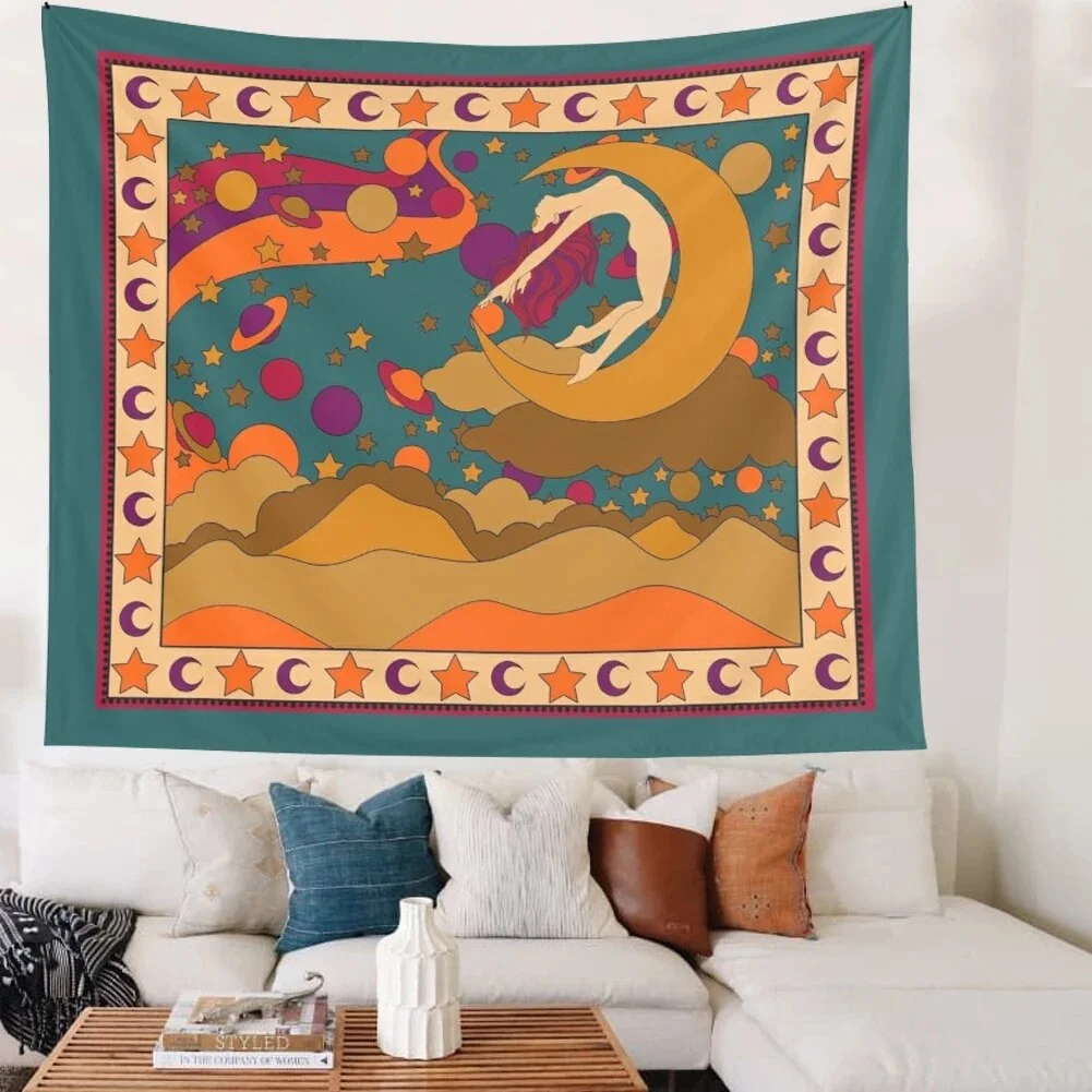 Vintage Sun Tapestry Wall Hanging 80s Retro Boho Decoration Home Decor Magic Tarot Tapestry Wall Decor Psychedelic Wall Prints