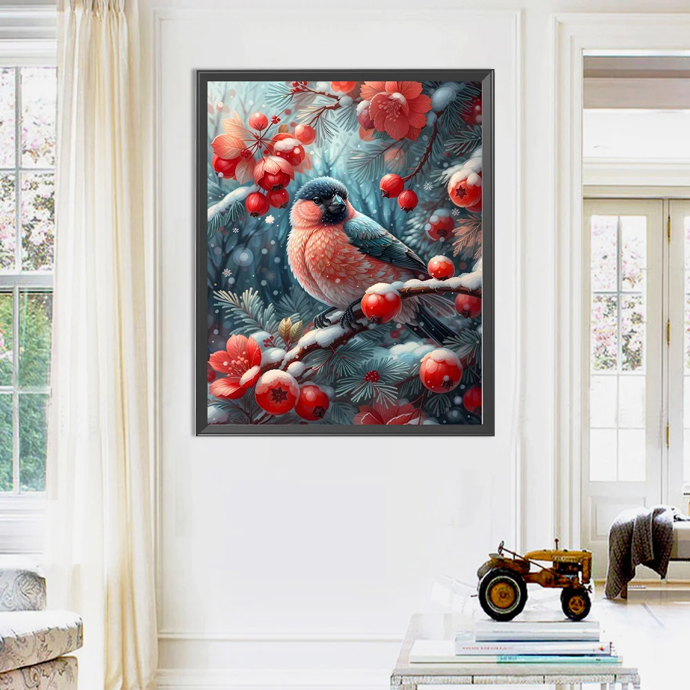Diamond Painting - Full Square Drill - Winter Red Fruit Bird(Canvas|45*55cm)