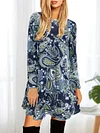 Vibrant Allover Print Crew Neck Loose Fit Dress - Women's Vintage Long Sleeve Dresses for Spring & Fall - Comfortable, Relaxed Style Clothing with Crew Neck Design