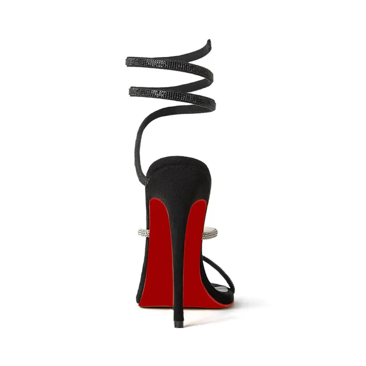 120mm Women's Spiral Strappy Red Bottom Sandals Rhinestone Heels Pull-on Sexy Stilettos-vocosishoes