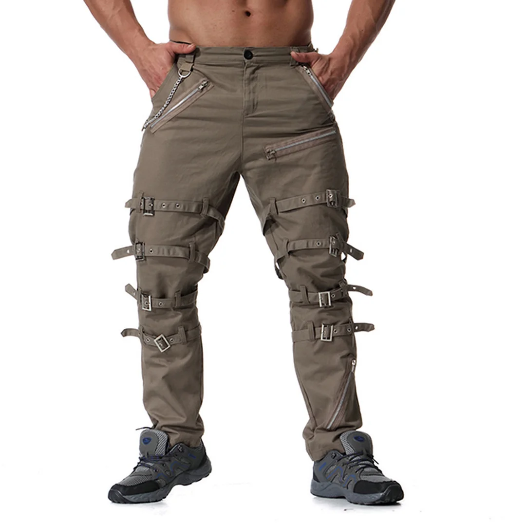 Men's Statement Metal Buckle Decorative Casual Trousers
