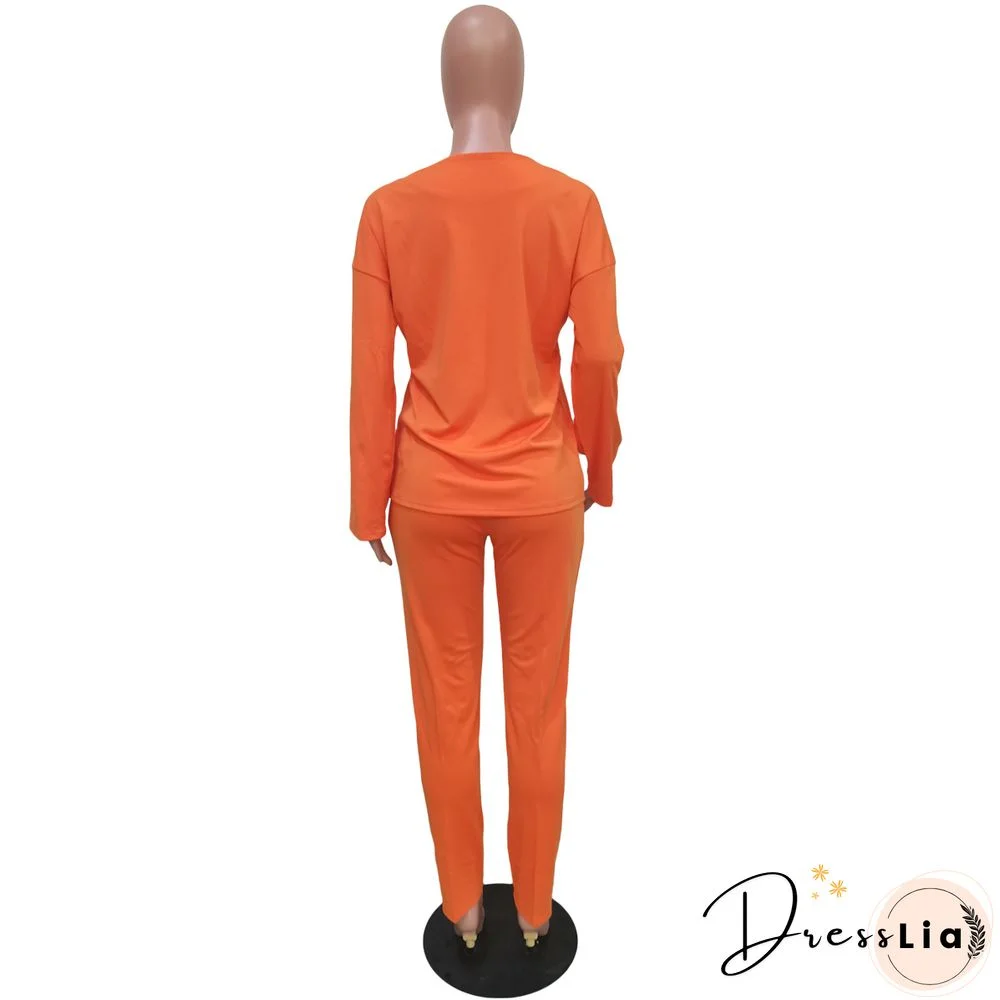 Long Sleeves T shirt Sportswear Two Piece Pants Set