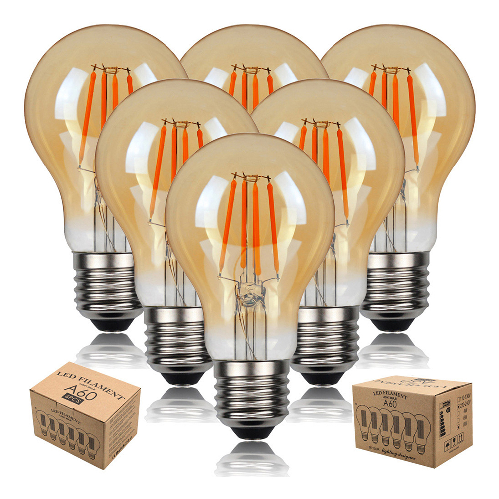 

6pcs E27 LED Filament Edison Bulb Retro Glass Bulb- Light, 6w, 501 Original