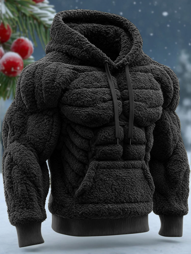 Men's Vintage Muscle Line Art Flannel Warm Hooded Sweatshirt artswardrobe