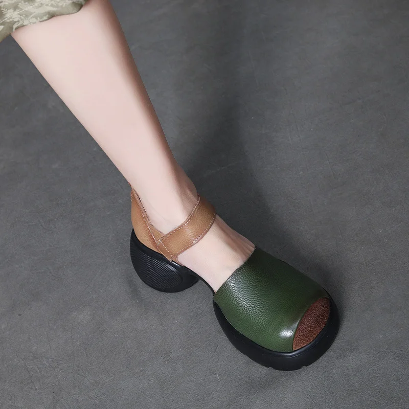 Yyvonne Thick-Soled Thick-Heeled Bag Head Sandals Women 2025 New Hand-Slope Heel Square Head Magic Stick Hollow Single Shoes