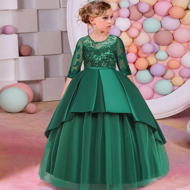 2021 First Communion Bridesmaid Girl Lace Princess Dress Kids Dresses For Girls Children Costume Party Wedding Dress 10 12 Years