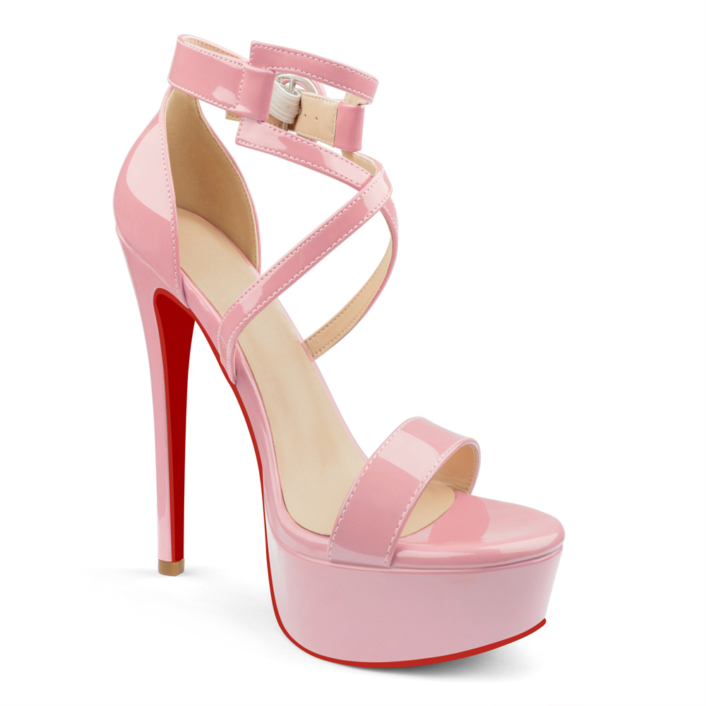 150mm Women's Red Bottom Open Toe Platform Sandals Ankle Strap High Heel Patent  Summer Party Wedding Shoes-MERUMOTE