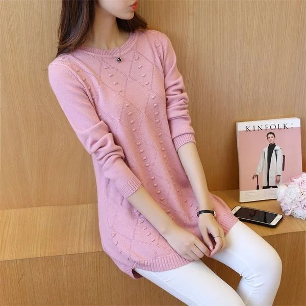 Toloer Toloer Early Autumn Dress Korean Version Of Loose Women's Sweater Sweater Long Round Collar Women's Top-Outfit Ideas