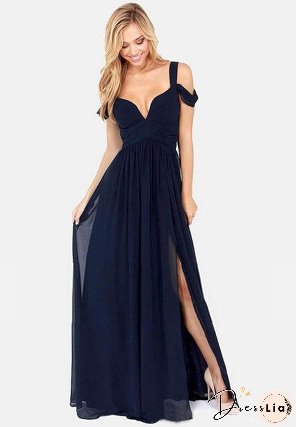 Plus Size Women's Long Cap Sleeve Bridesmaid Dresses Split Side Empire Prom Dress Floor Length