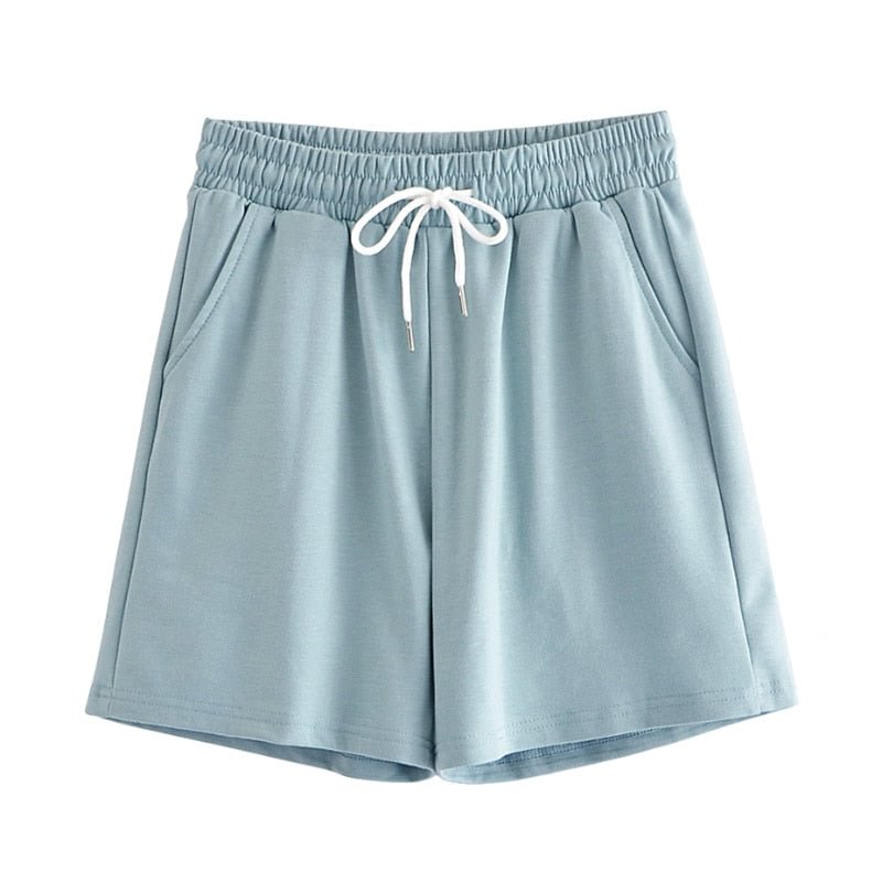 Aachoae Summer Pure Casual Shorts Women Drawstring Loose Sports Shorts Female Home Style Lady Bottoms Pantalones De Mujer