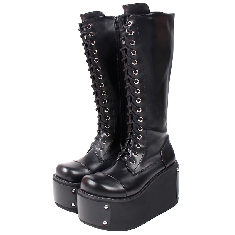 VCshoes Women Motorcycle Cool Punk Boots Lady Lolita Wedges Shoes Woman Gothic High Heels Pumps 9610 10cm