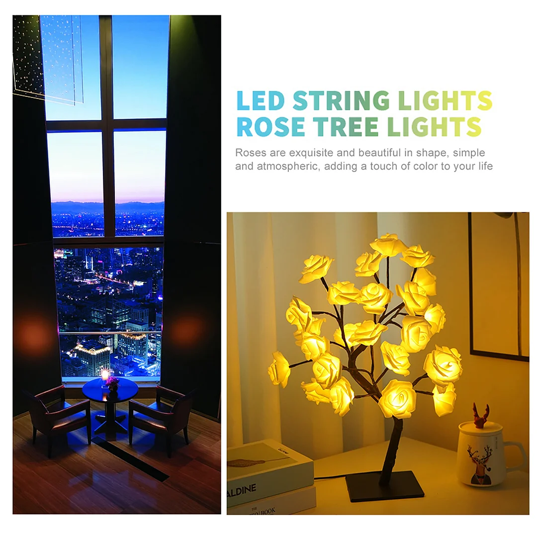 Table Flower Tree Rose Lamp Fairy Bonsai Tree Desk Light for Women (White)