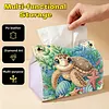 Diamond Art Painting Decorative Paper Napkin Dispenser Wear Resist Handmade Household Container Multifunction Rhinestone PU Tissue Holder Kit for Adults Home Office Gift (Cute Underwater Turtle)