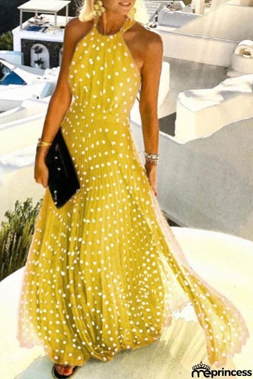 Dot Halter Neck Maxi Dress