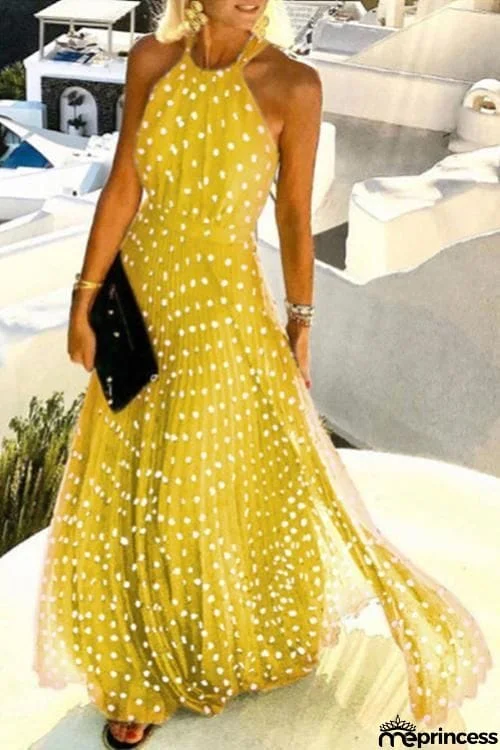 Dot Halter Neck Maxi Dress