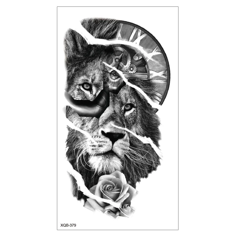 Lion King Waterproof Temporary Tattoo Stickers Body Art Fake Tatoo Animal Realistic Tribal Tiger Arm Sleeve transferable tattoo