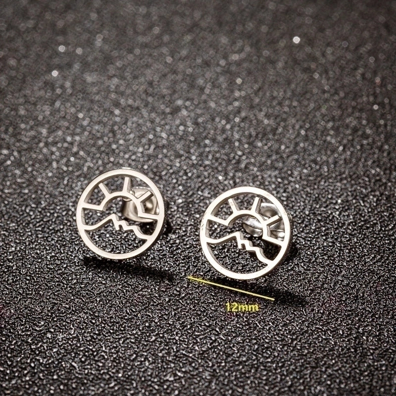 1 Pair Minimalist Sun Mountain Polishing Plating 304 Stainless Steel 18K Gold Plated Ear Studs