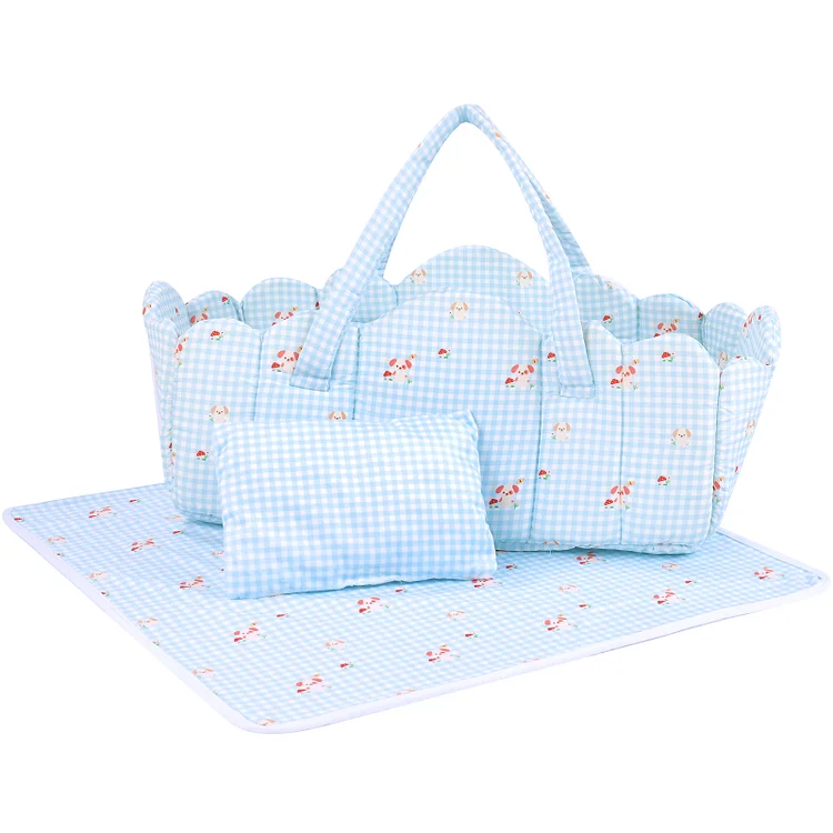 For 17"-22" Reborn Baby Doll Blue Sleeping Basket Set Accessories