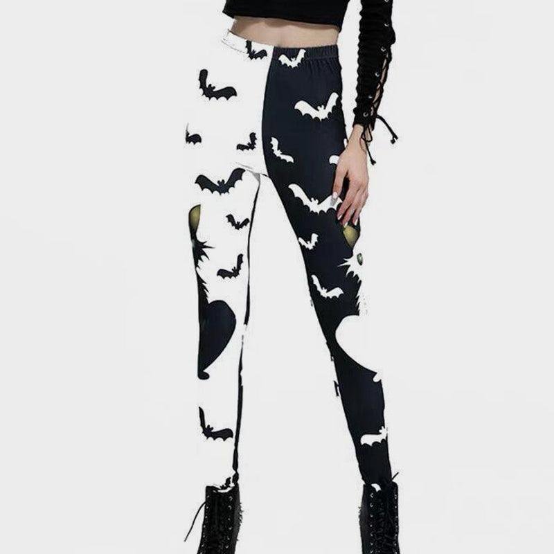 Halloween Cat And Bats Print Leggings