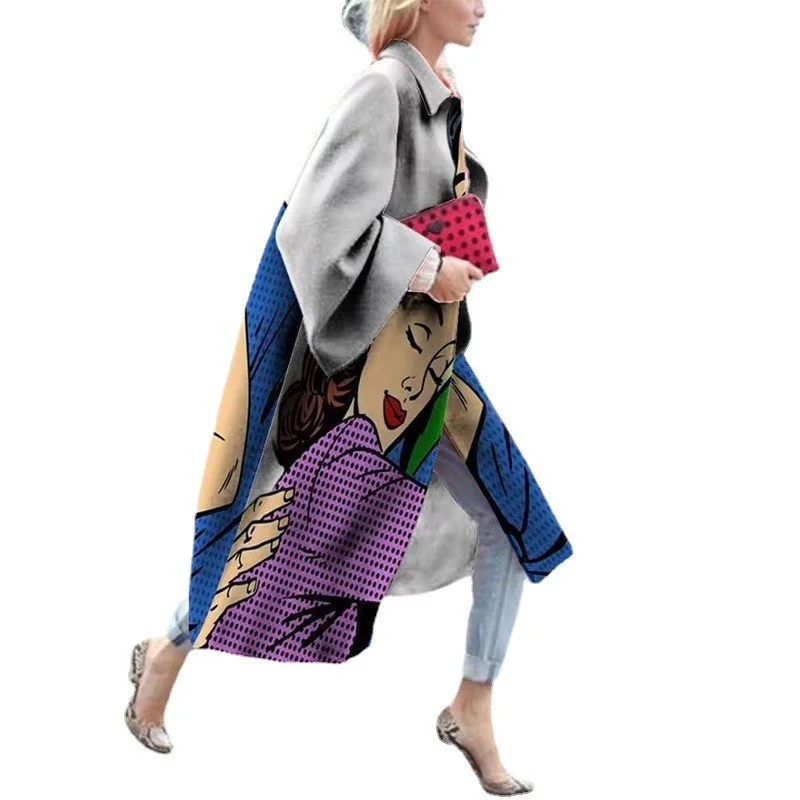 Uveng Uveng 2025 Autumn Women's Ebay New Long-Sleeved Clam Coat Print This Coat