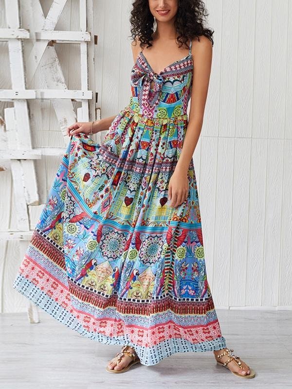 Bohemian Printed Sling Long Dress