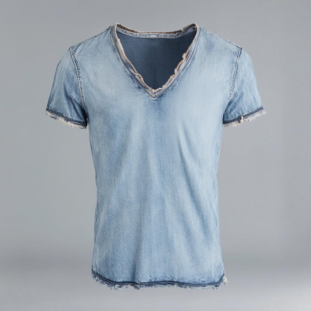 Men's Raw Edge V Neck Short Sleeve Casual T-Shirt