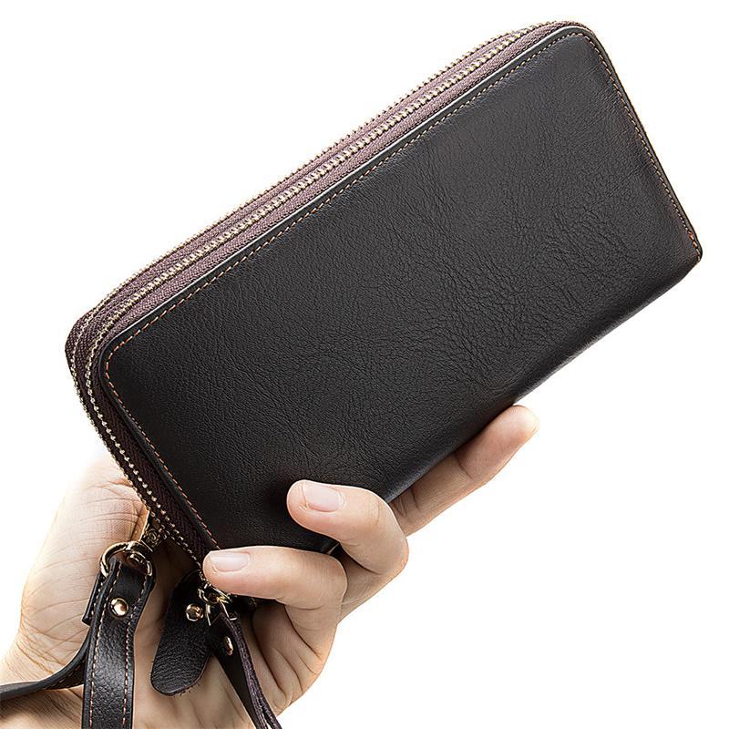 Men'S Simple Style Leather Zipper Retro Wallet