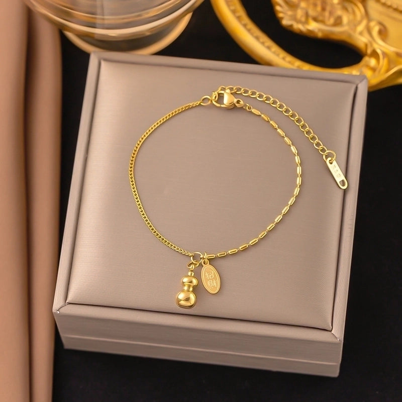 Minimalist Classic Style Geometric Heart Shape Titanium Steel Plating Bracelets Anklet Necklace