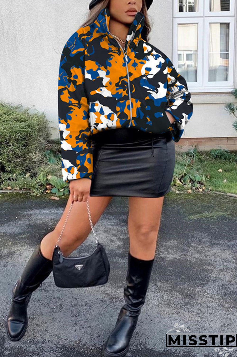 Cyanine Fashion Casual Print Basic Mandarin Collar Outerwear