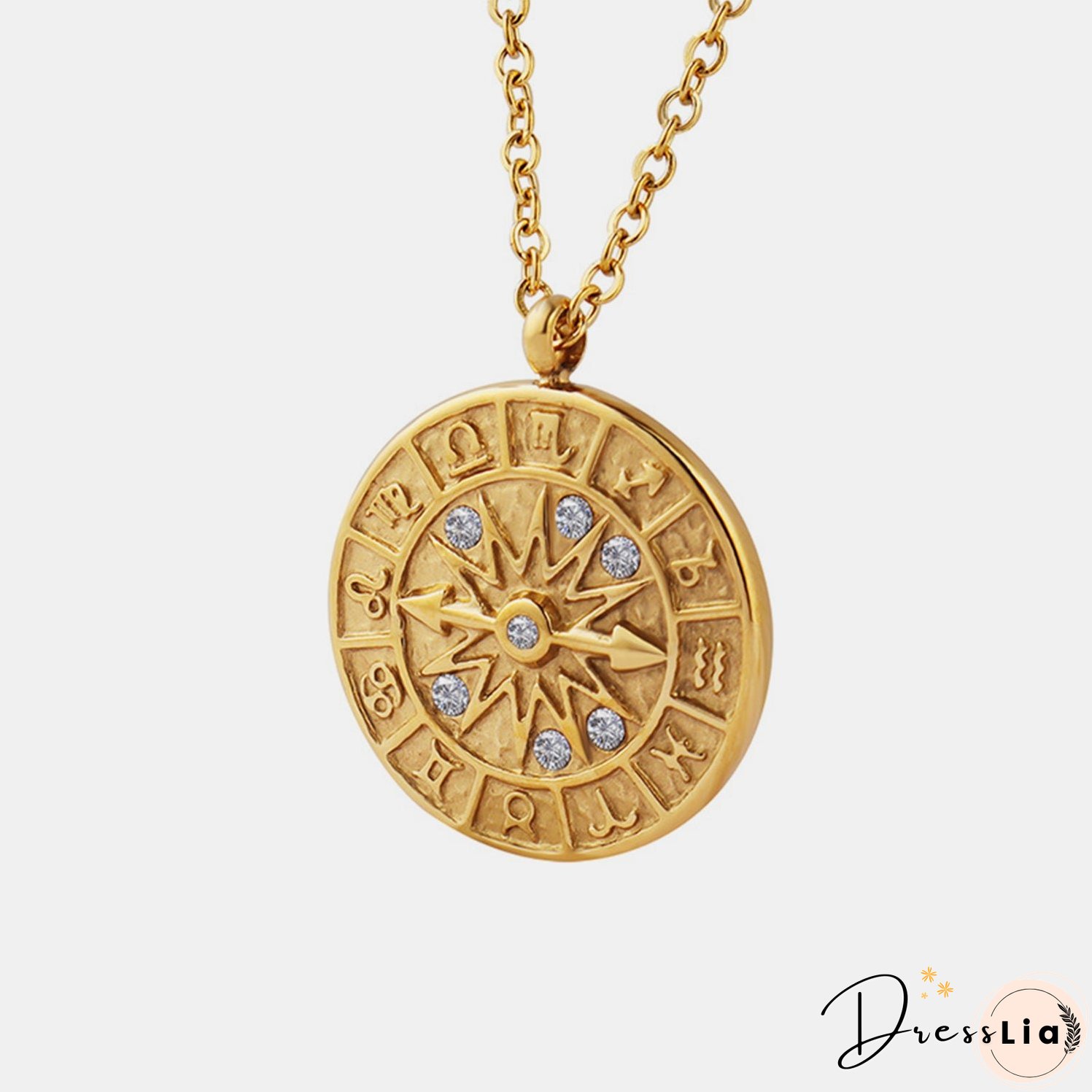 Zircon Titanium Steel Timepiece Shape Necklace