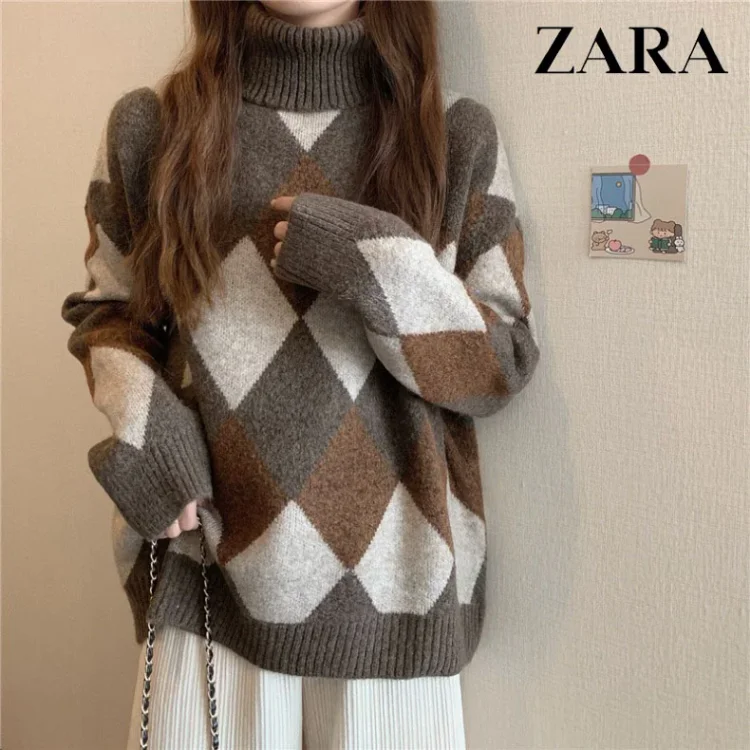 ZARA - SVETR ARGYLE SVETR S GOLÍROM