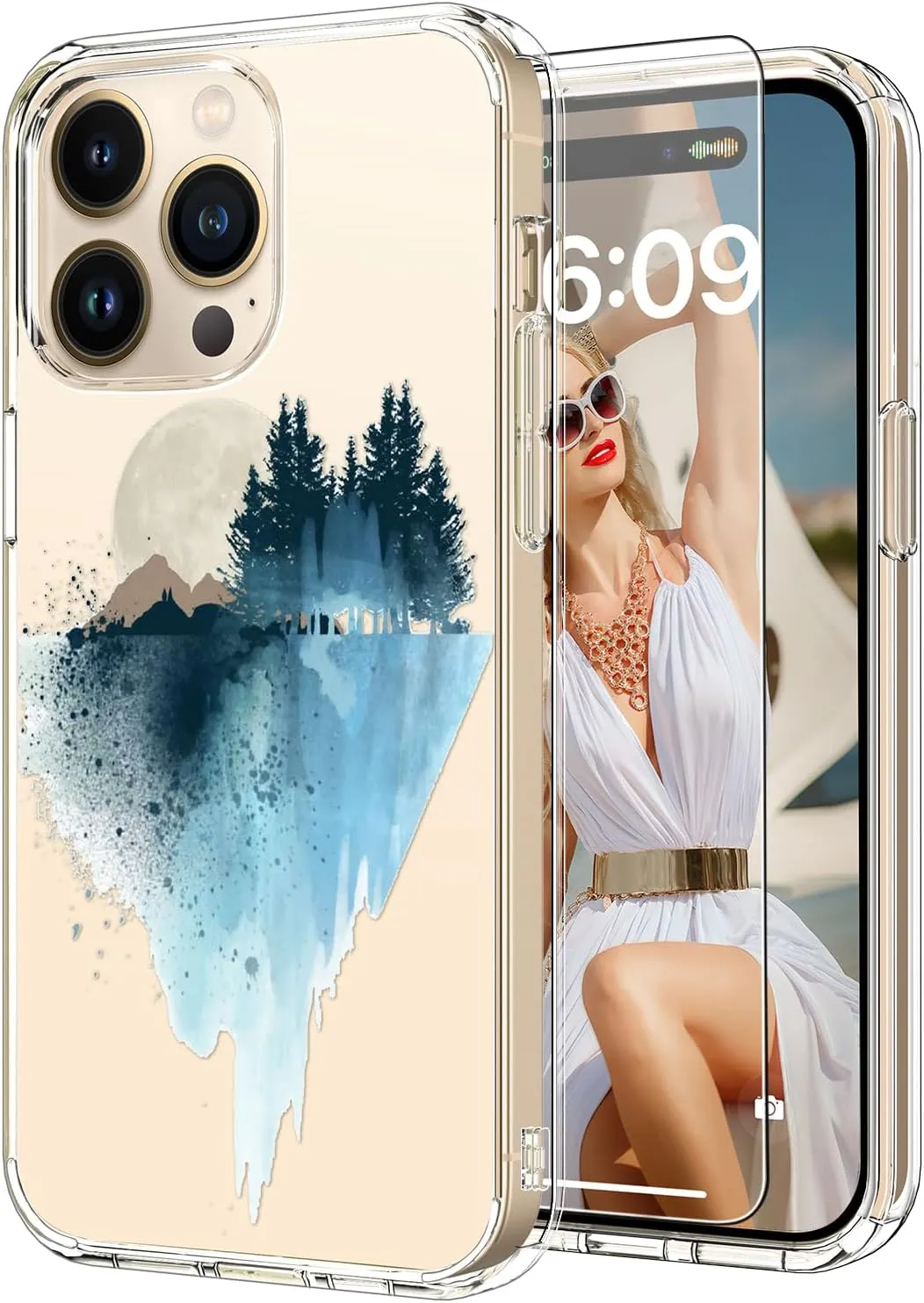 ProCaseMall iPhone 15 Pro Case with Slim Fit Cover-Protective Phone Case Blue Painting