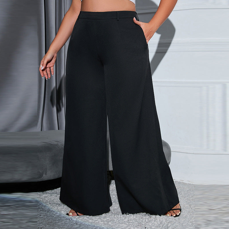 Plus Size Women High Waist Wide Leg Pants Loose plus Sized Size Mopping Long Wide Leg Pants