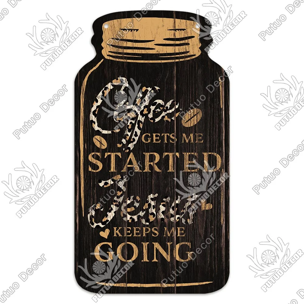Putuo Decor Coffee Plaques Mason Jar Shape Wooden Signs Irregular Plate for Cafe Decoration Kitchen Wall Decor Decorative Plaque