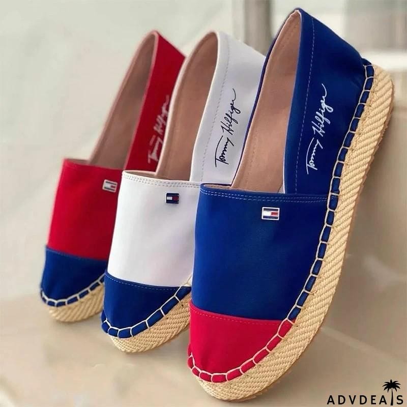 Casual Breathable Contrasting Low-Cut Flat Heel Canvas Loafers
