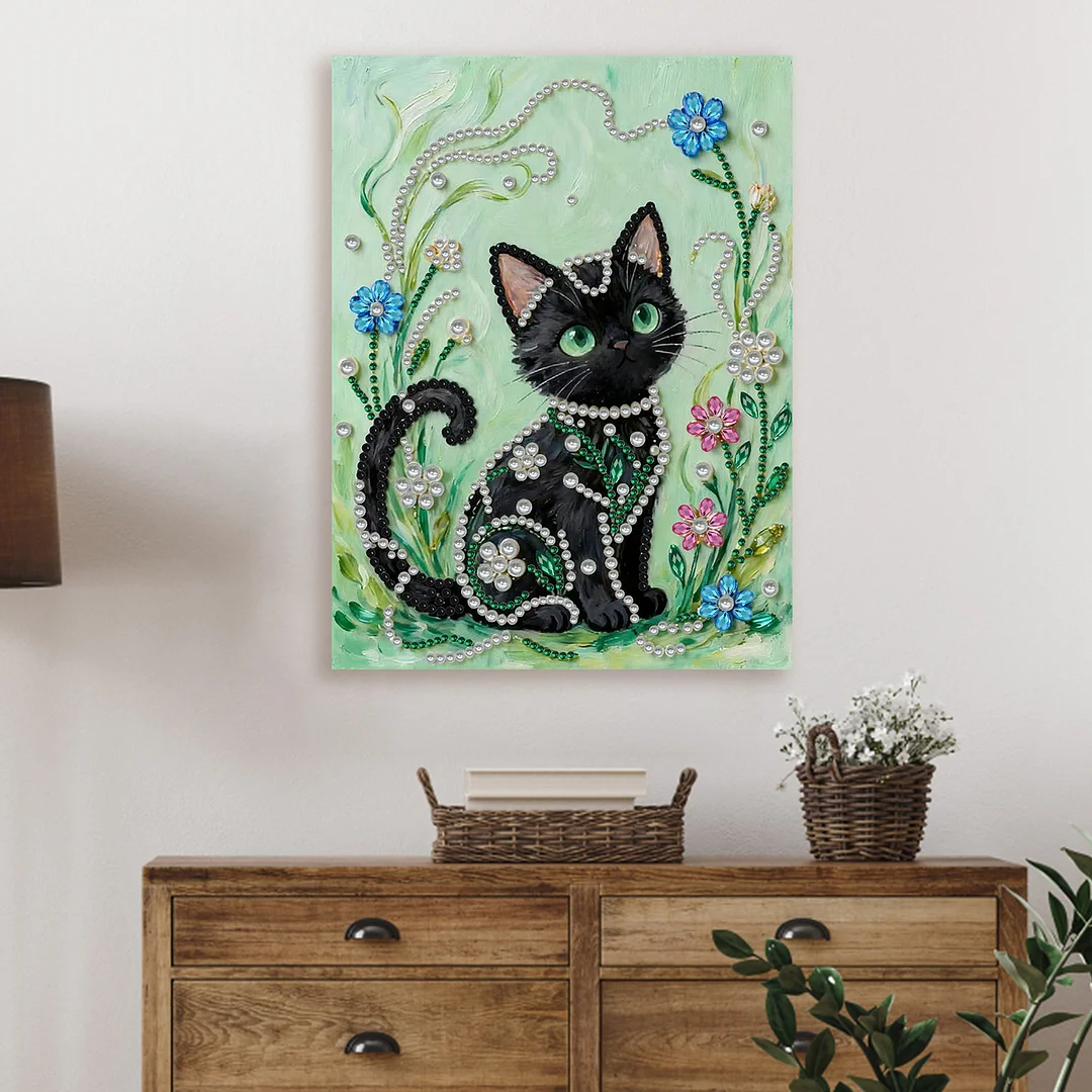 Black Cat DIY Pearl Diamond Art Kit for Adults Home Decor With Frame 30x40cm