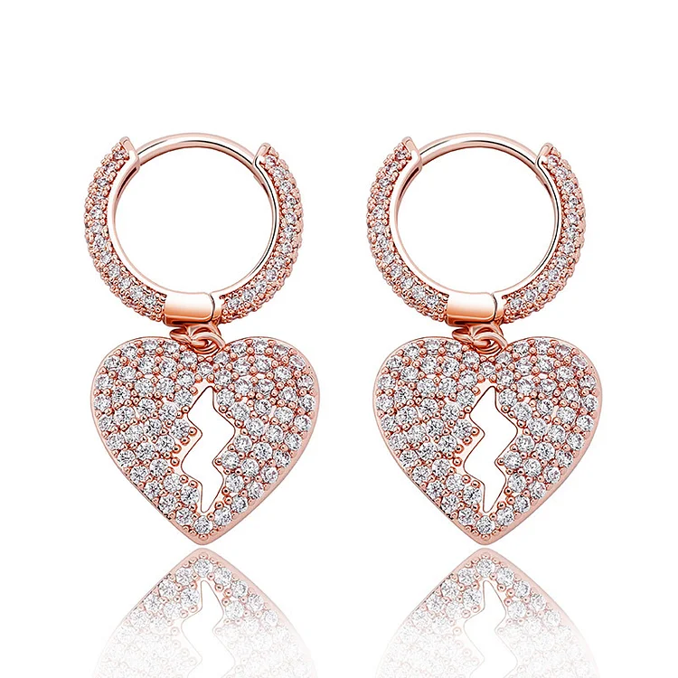 Iced Out Broken Heart 18K White Gold Plated Earring-VESSFUL