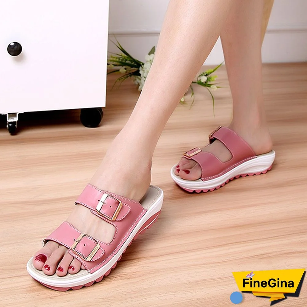 Women Fashion Casual Shoes Slippers Leather Sandals Summer Shoes Plus Size 35-42